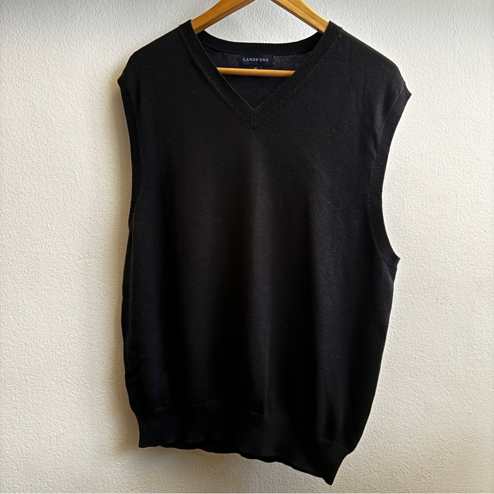 Lands' End Men's V-Neck Black Sweater Vest